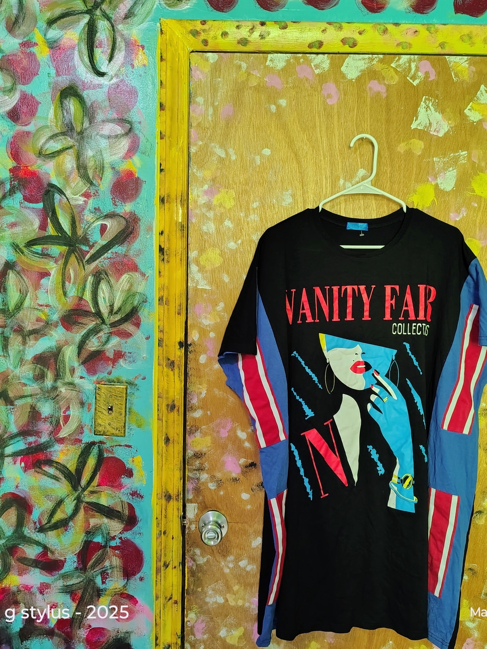 VANITY FAIR Collection, Oversized Graphic Tee in Black with Red & Blue Accents